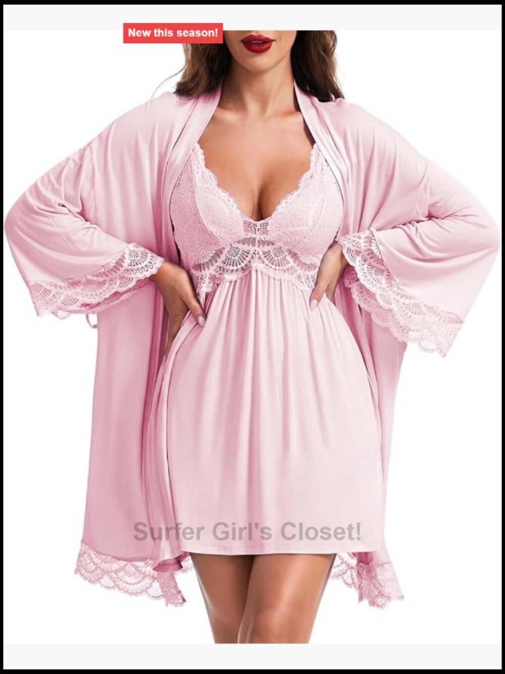 RSLOVE Lace Chemise Nightgown and Robe Set Modal 2 Piece Sleepwear